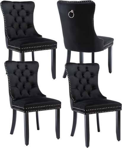 Black velvet dining chairs set - dining,