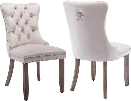 Beige velvet dining chairs - beige, set